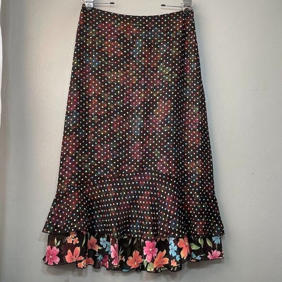White Stag Reversible Skirt Size Large Black Floral Dot Fairy Goth Dark Romantic - Picture 5 of 10